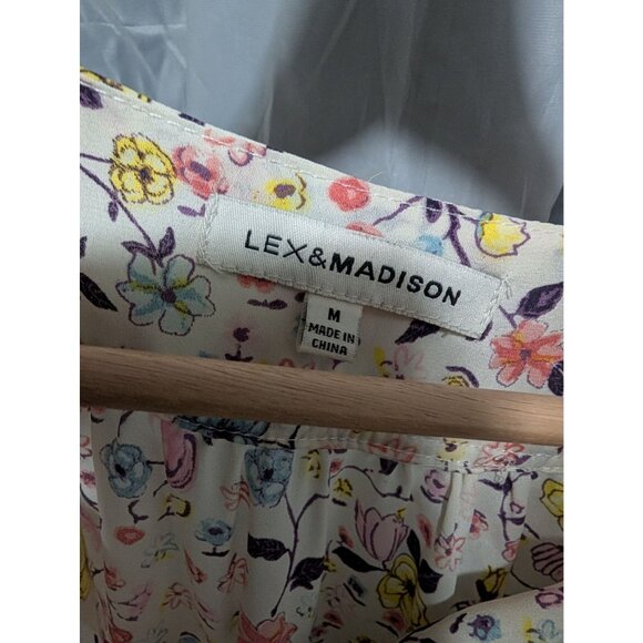 Lex & Madison Womens Medium Floral Peasant Blouse Cottagecore Tassel Tie Boho - Picture 3 of 6